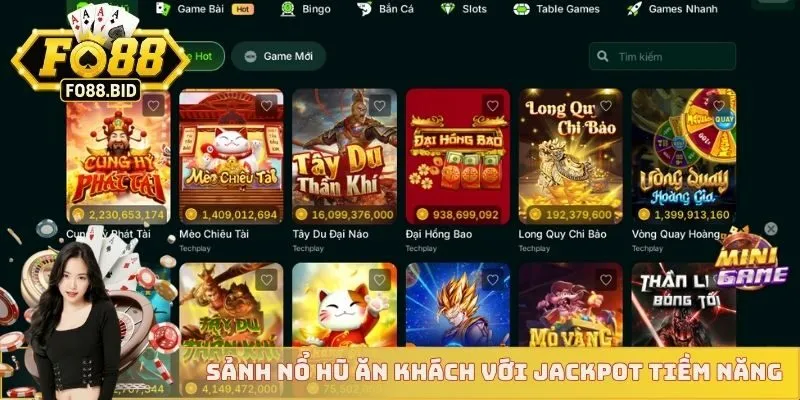 FO88 - Sảnh Game FO88 – Slot, Bắn Cá, Game Bài Siêu Cuốn 10 Sảnh nổ hũ ăn khách với jackpot tiềm năng